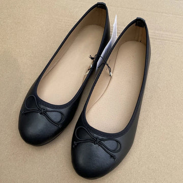 Xajzpa Elegant Bowknot Ballerina Women's Flat Round Toe Comfort Slip-On Ladies Loafers Leather Single Mules Shoes